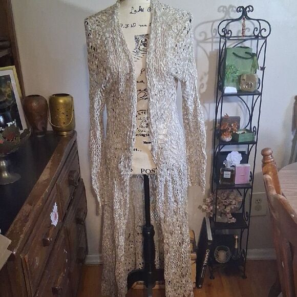 Mossimo Supply Co. Beige/white Long Knit Cardigan Sweater Duster XXL - Picture 1 of 9